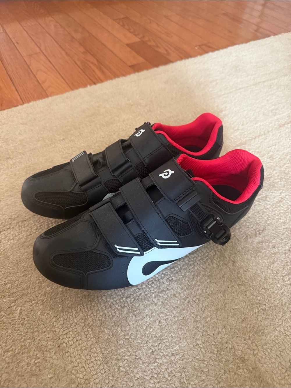 Men’s Black and Red Peloton Cycling Shoes with White Accent